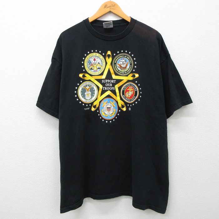 XL★古着 半袖 ビンテージ Tシャツ メンズ 00年代 00s マリーンコープス ARMY アーミー 大きいサイズ コットン クルーネック USA製 黒 ブラック 24apr22 中古