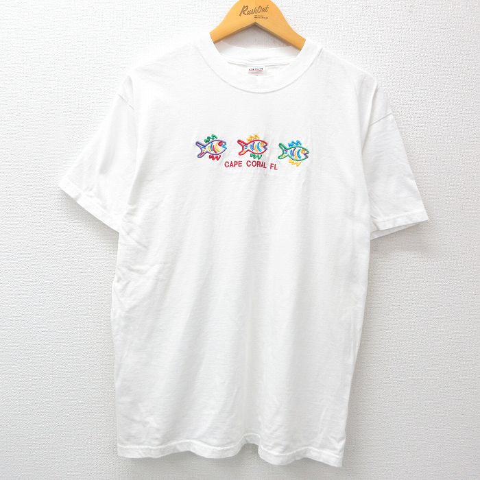 00s 半袖Tシャツ 魚刺繍 ホワイト L | 古着