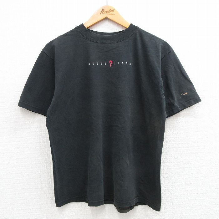 ゲス 90s 半袖Tシャツ ワンポイントロゴ ブラック L | 古着