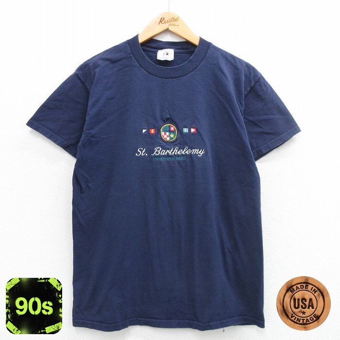 サンバルテルミー 90s 半袖Tシャツ 刺繍 ネイビー L | 古着