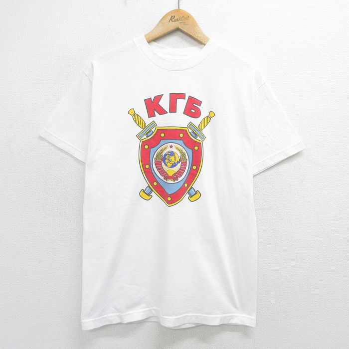 M★古着 半袖 ビンテージ Tシャツ メンズ 00年代 00s KGB ソ連 コットン クルーネック 白 ホワイト 24may16 中古