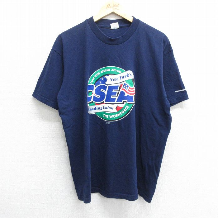 XL★古着 半袖 ビンテージ Tシャツ メンズ 90年代 90s CSEA 星条旗 コットン クルーネック USA製 紺 ネイビー 24may08 中古