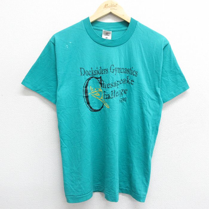 M★古着 フルーツオブザルーム 半袖 ビンテージ Tシャツ メンズ 90年代 90s Docksiders クルーネック 青緑 24may08 中古