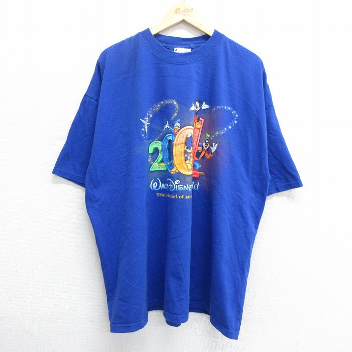 【20%OFF】XL★古着 半袖 ビンテージ Tシャツ メンズ 00年代 00s ディズニー DISNEY ミッキー MICKEY MOUSE 大きいサイズ コットン クルーネック 青 ブルー 24may10 中古