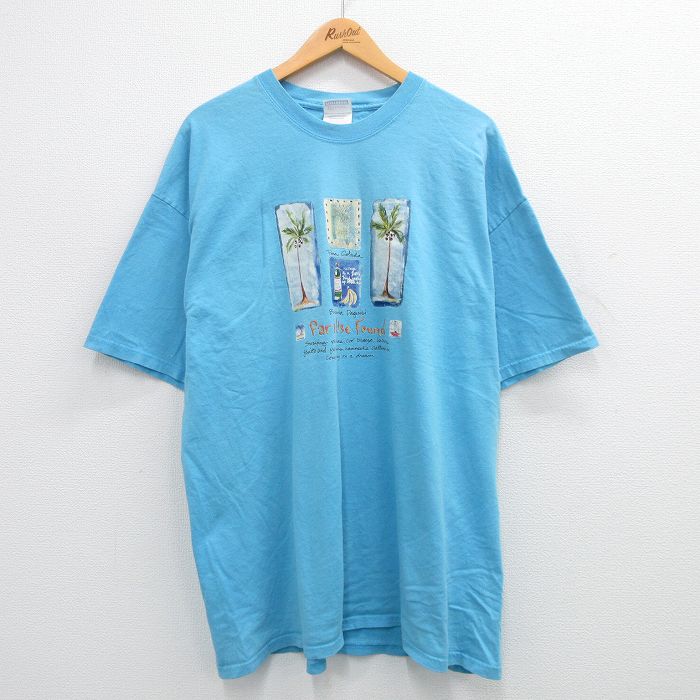 ヘインズ 00s 半袖Tシャツ バナナヨットヤシの木 ライトブルー XL | 古着