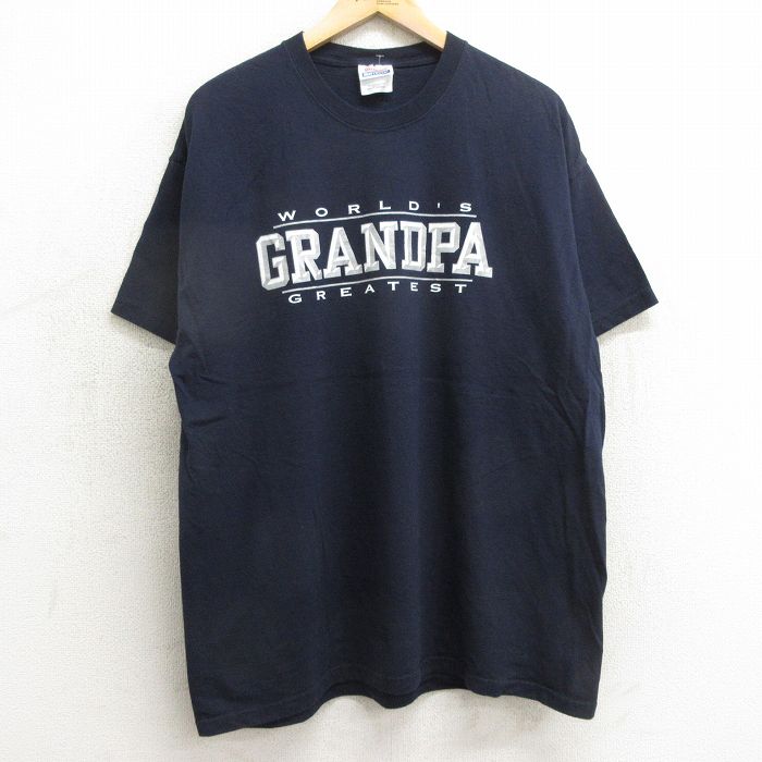 XL★古着 ヘインズ Hanes 半袖 ビンテージ Tシャツ メンズ 00年代 00s グランパ 大きいサイズ コットン クルーネック 紺 ネイビー 24may11 中古