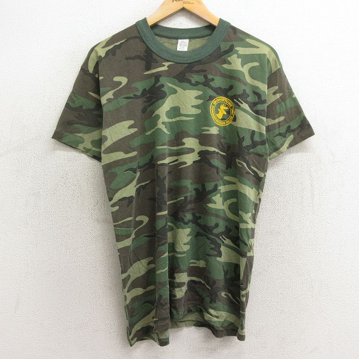 L★古着 半袖 ビンテージ Tシャツ メンズ 80年代 80s シカ ジョージタウン クルーネック USA製 濃緑 グリーン 迷彩 24may11 中古