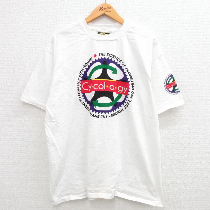 XL★古着 半袖 ビンテージ Tシャツ メンズ 90年代 90s Cycology 大きいサイズ コットン クルーネック USA製 白 ホワイト 【spe】 24may14 中古