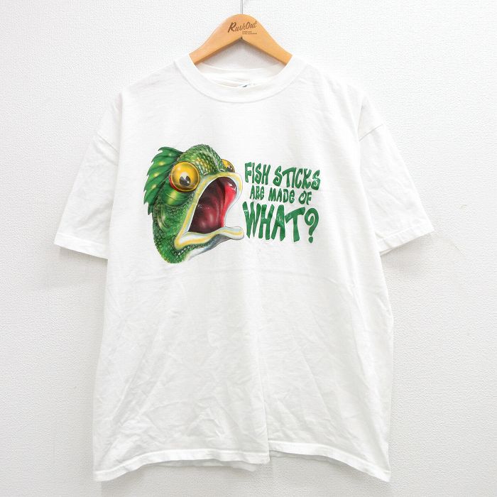 00s 半袖Tシャツ 魚 ホワイト XL | 古着