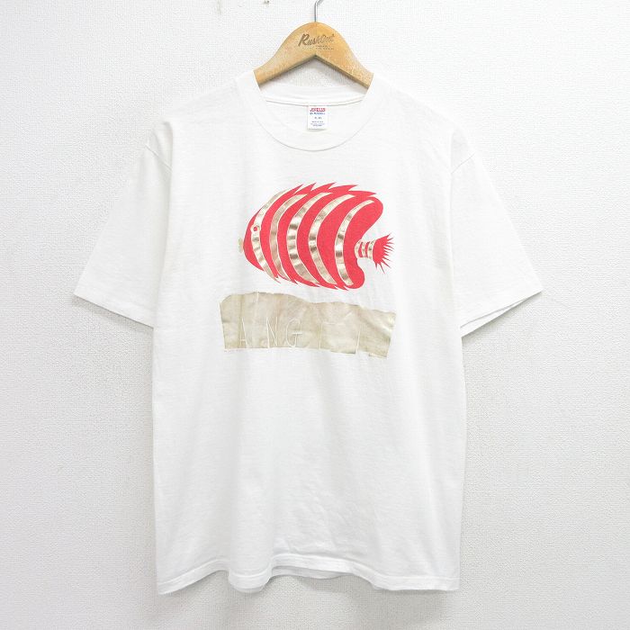 L★古着 ジャージーズ ラッセル 半袖 ビンテージ Tシャツ メンズ 80年代 80s 魚 エンジェル コットン クルーネック USA製 白 ホワイト 24may14 中古