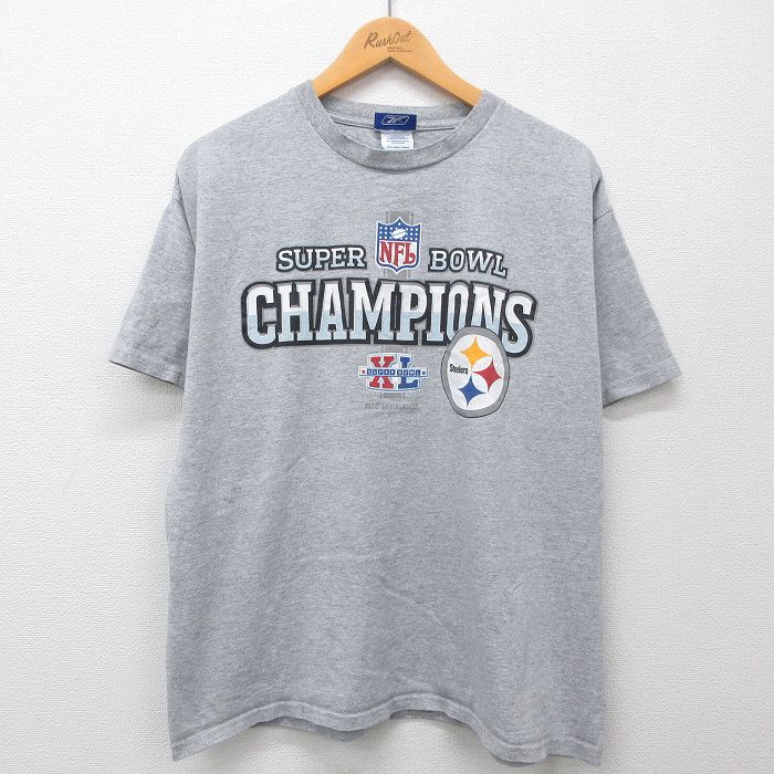 【50%OFF】XL★古着 リーボック REEBOK 半袖 ビンテージ Tシャツ メンズ 00年代 00s NFL ピッツバーグスティーラーズ クルーネック グレー 霜降り アメフト スーパーボウル 24may15 中古
