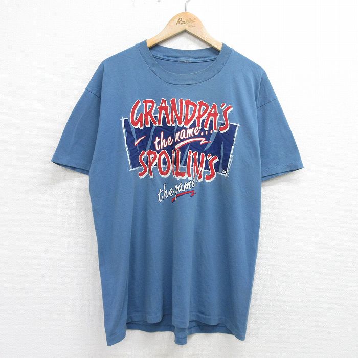 XL★古着 半袖 ビンテージ Tシャツ メンズ 90年代 90s GRANDPAS 大きいサイズ クルーネック 紺 ネイビー 24may16 中古