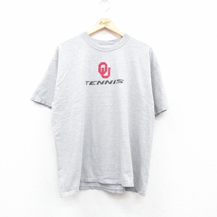 XL★古着 半袖 ビンテージ Tシャツ メンズ 00年代 00s テニス 大きいサイズ クルーネック グレー 霜降り 24may16 中古