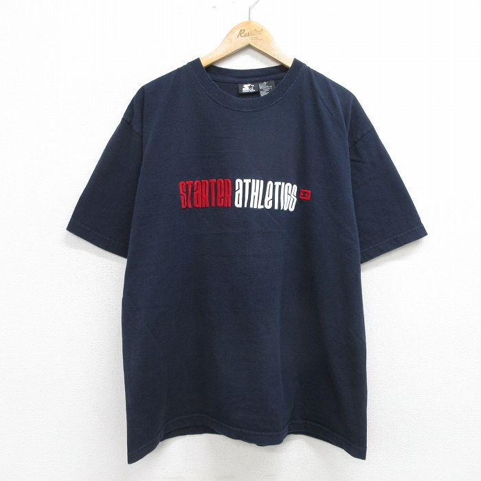 XL★古着 スターター STARTER 半袖 ビンテージ Tシャツ メンズ 00年代 00s フロッキープリント 大きいサイズ コットン クルーネック 紺 ネイビー 【spe】 24may06 中古