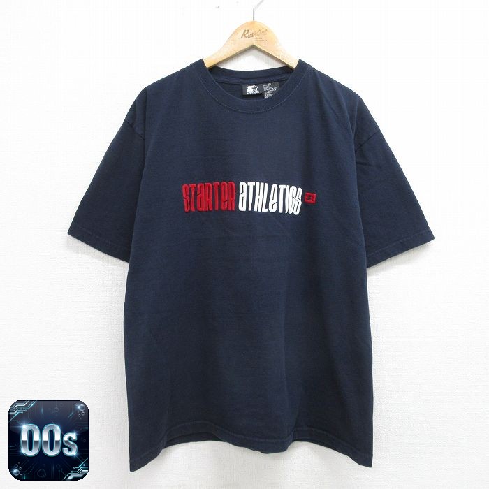 スターター 00s 半袖Tシャツ フロッキープリント ネイビー メンズXL相当 | 古着