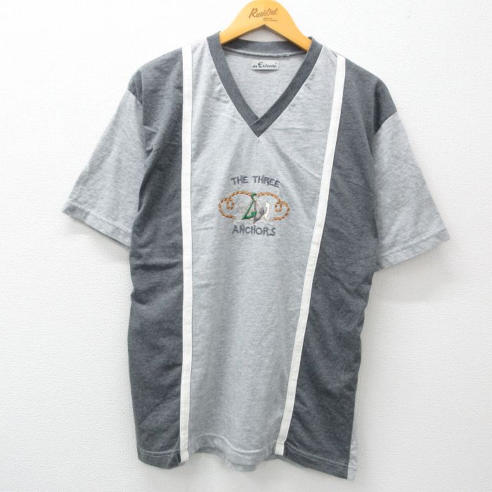 00s 半袖Tシャツ イカリ刺繍 グレー XL | 古着