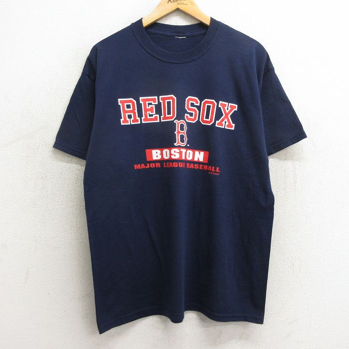 XL★古着 半袖 ビンテージ Tシャツ メンズ 00年代 00s MLB ボストンレッドソックス クルーネック 紺 ネイビー メジャーリーグ ベースボール 野球 24may17 中古