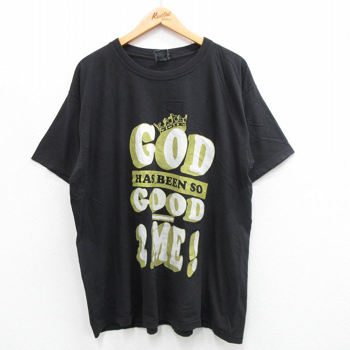 XL★古着 半袖 ビンテージ Tシャツ メンズ 90年代 90s GOD GOOD 大きいサイズ クルーネック 黒 ブラック 24may17 中古