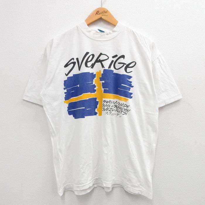 XL★古着 半袖 ビンテージ Tシャツ メンズ 90年代 90s スウェーデン コットン クルーネック 白 ホワイト 【spe】 24may18 中古