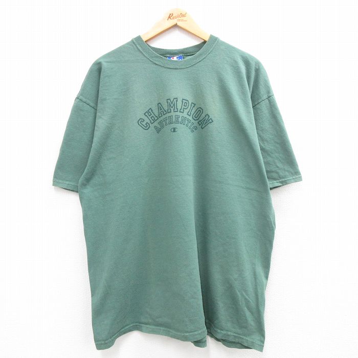 【50%OFF】XL★古着 チャンピオン champion 半袖 ビンテージ Tシャツ メンズ 00年代 00s ビッグロゴ 大きいサイズ コットン クルーネック 緑 グリーン 24may20 中古