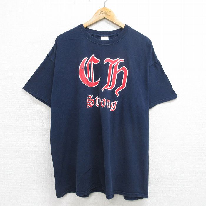 【50%OFF】XL★古着 半袖 ビンテージ Tシャツ メンズ 00年代 00s ch strong 大きいサイズ コットン クルーネック 紺 ネイビー 24may20 中古