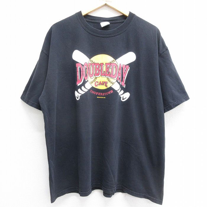 XL★古着 半袖 ビンテージ Tシャツ メンズ 00年代 00s DOUBLEDAY CAF? 大きいサイズ コットン クルーネック 黒 ブラック 【spe】 24may22 中古