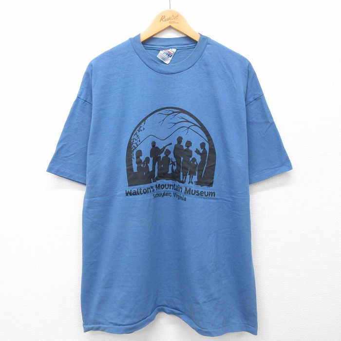 【50%OFF】XL★古着 ヘインズ Hanes 半袖 ビンテージ Tシャツ メンズ 90年代 90s シュイラー 博物館 大きいサイズ コットン クルーネック USA製 薄紺 ネイビー 24may23 中古