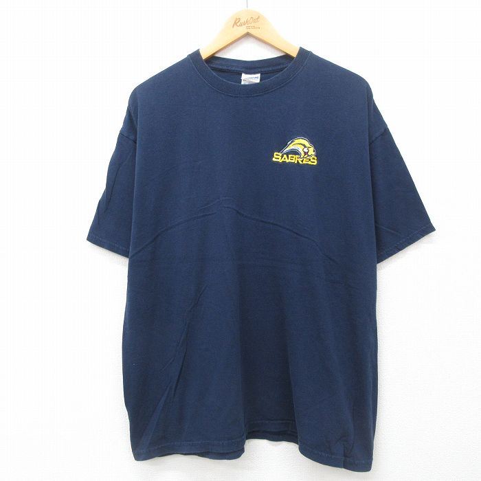 XL★古着 半袖 ビンテージ Tシャツ メンズ 00年代 00s NHL バッファローセイバーズ 大きいサイズ コットン クルーネック 紺 ネイビー アイスホッケー 24may23 中古