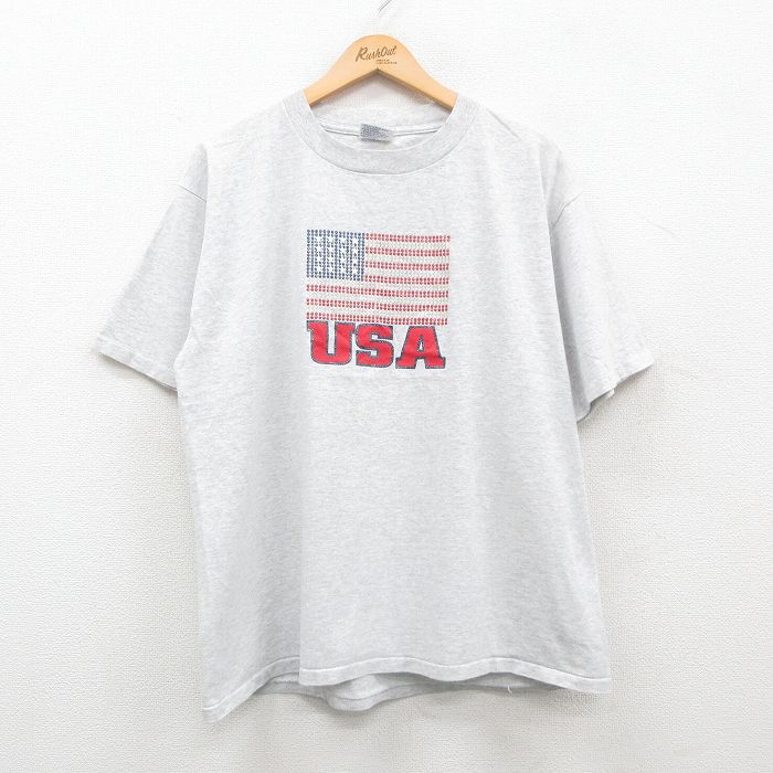 XL★古着 All Sport 半袖 ビンテージ Tシャツ メンズ 00年代 00s USAロゴ 星条旗 クルーネック 薄グレー 霜降り 24may23 中古