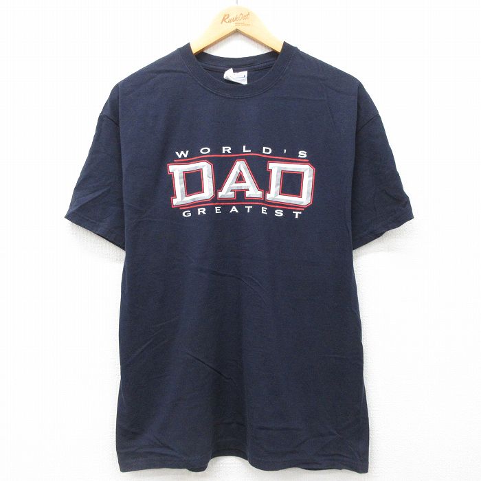 L★古着 ヘインズ Hanes 半袖 ビンテージ Tシャツ メンズ 00年代 00s DAD コットン クルーネック 紺 ネイビー 24may23 中古