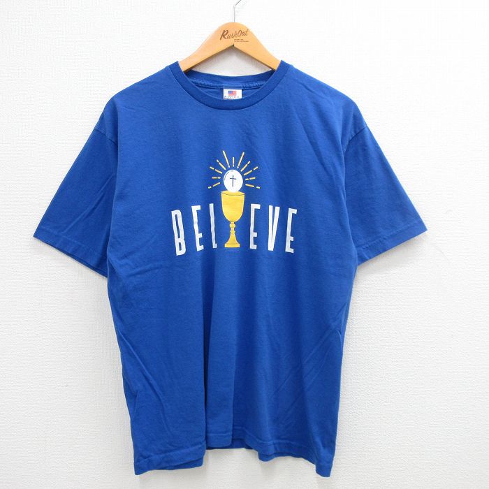 00s 半袖Tシャツ BELEVE ブルー L | 古着