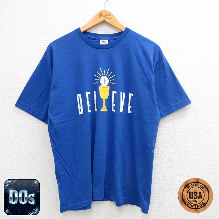 00s 半袖Tシャツ BELEVE ブルー L | 古着