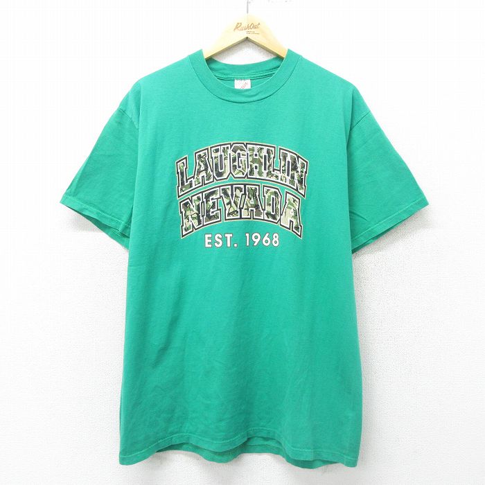 XL★古着 ジャージーズ 半袖 ビンテージ Tシャツ メンズ 90年代 90s LAUGHLIN コットン クルーネック USA製 緑 グリーン 24may24 中古