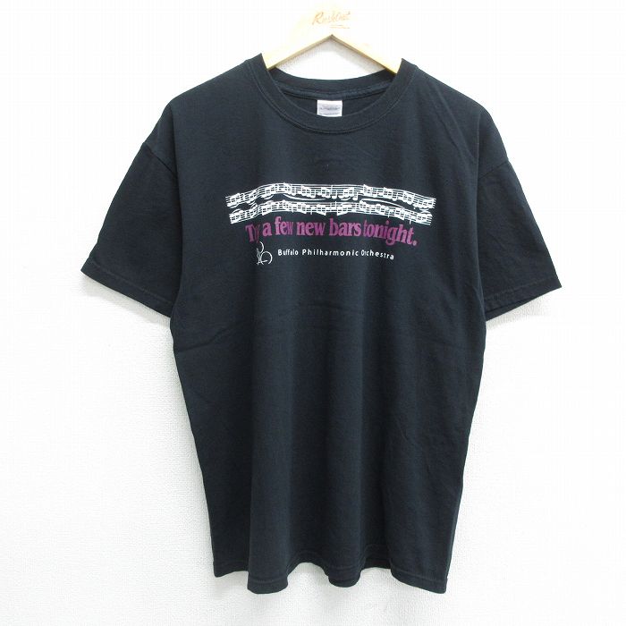 【50%OFF】L★古着 半袖 ビンテージ Tシャツ メンズ 00年代 00s 楽譜 コットン クルーネック 黒 ブラック 24may25 中古
