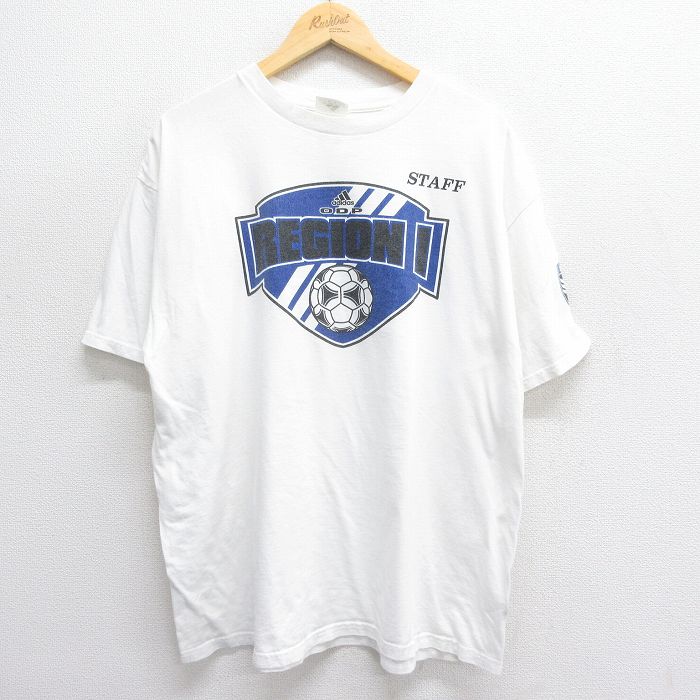 XL★古着 アディダス adidas 半袖 ビンテージ Tシャツ メンズ 00年代 00s ビッグロゴ サッカー 大きいサイズ コットン クルーネック 白 ホワイト 【spe】 24may29 中古