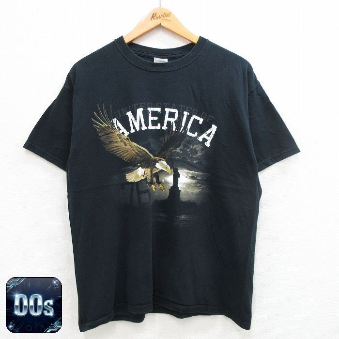 00s 半袖Tシャツ ワシ自由の女神 ブラック XL | 古着