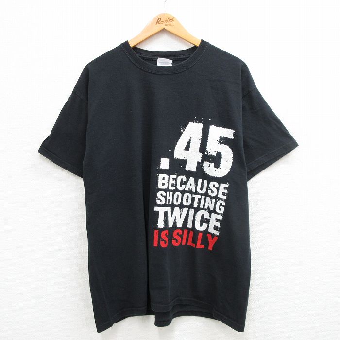 XL★古着 半袖 ビンテージ Tシャツ メンズ 00年代 00s 45 BECAUSE 大きいサイズ コットン クルーネック 黒 ブラック 24may30 中古