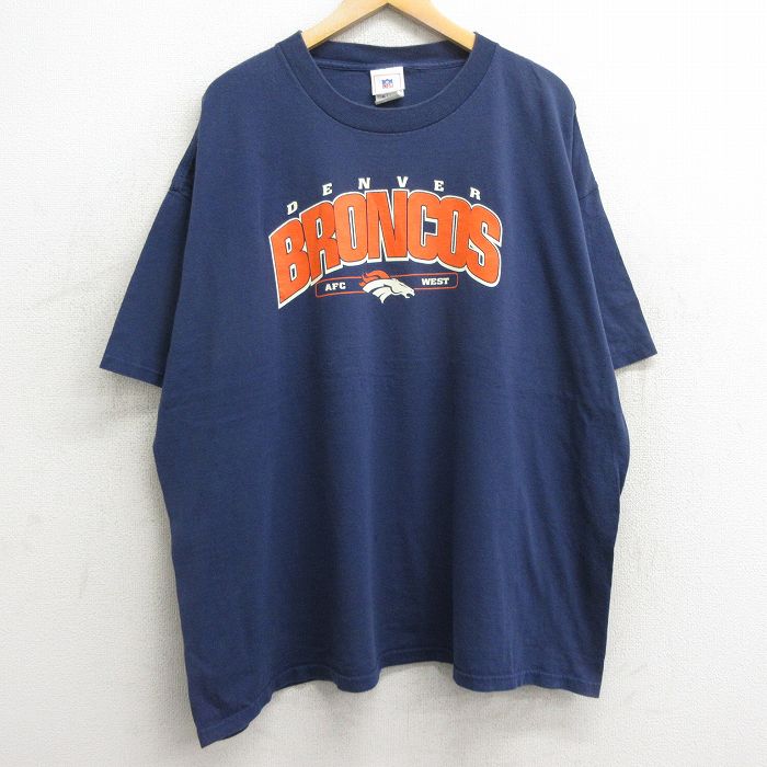 XL★古着 半袖 ビンテージ Tシャツ メンズ 00年代 00s NFL デンバーブロンコス 大きいサイズ コットン クルーネック 紺 ネイビー アメフト スーパーボウル 24may30 中古