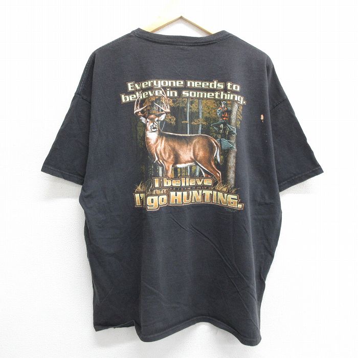 XL★古着 半袖 ビンテージ Tシャツ メンズ 00年代 00s シカ I believe 大きいサイズ コットン クルーネック 黒 ブラック 24may31 中古
