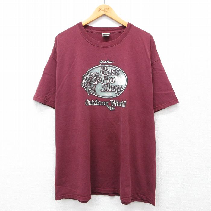 XL★古着 半袖 ビンテージ Tシャツ メンズ 00年代 00s バスプロショップス 大きいサイズ コットン クルーネック エンジ 24may31 中古