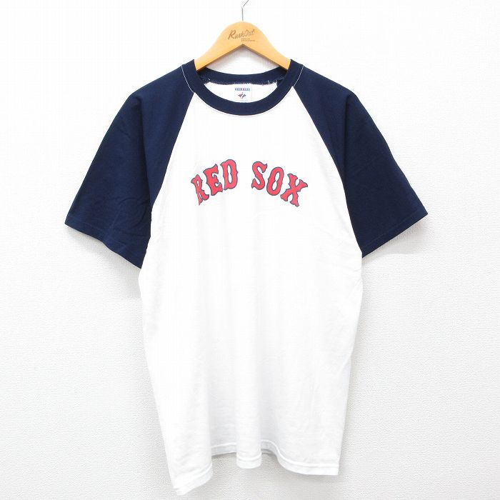 【50%OFF】XL★古着 ジャージーズ 半袖 ビンテージ Tシャツ メンズ 00年代 00s MLB ボストンレッドソックス ラグラン ツートンカラー クルーネック 白他 ホワイト メジャーリーグ ベースボール 野球 24may31 中古
