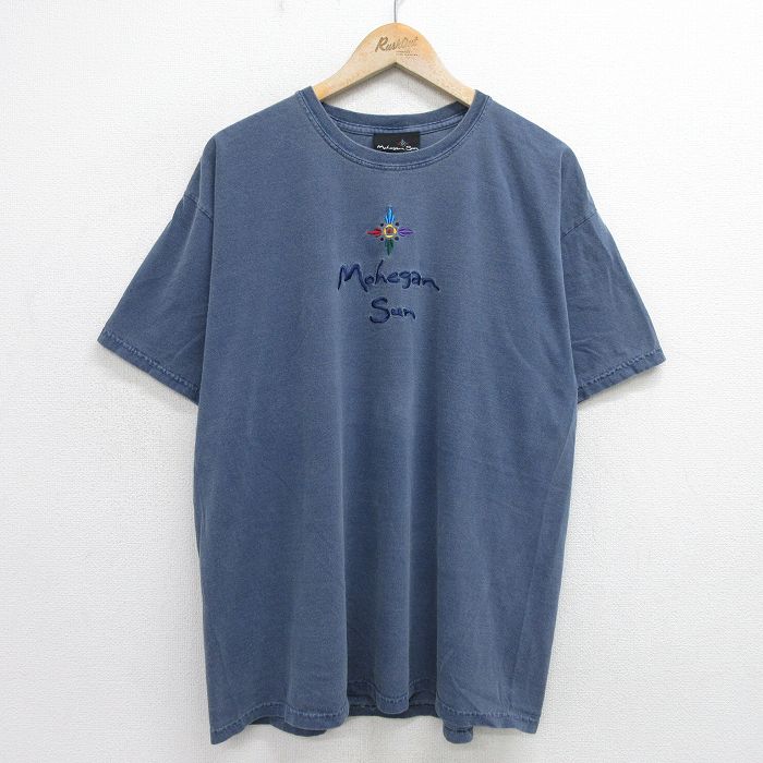XL★古着 半袖 ビンテージ Tシャツ メンズ 00年代 00s モヒガンサン 刺繍 コットン クルーネック 紺 ネイビー 24jun01 中古