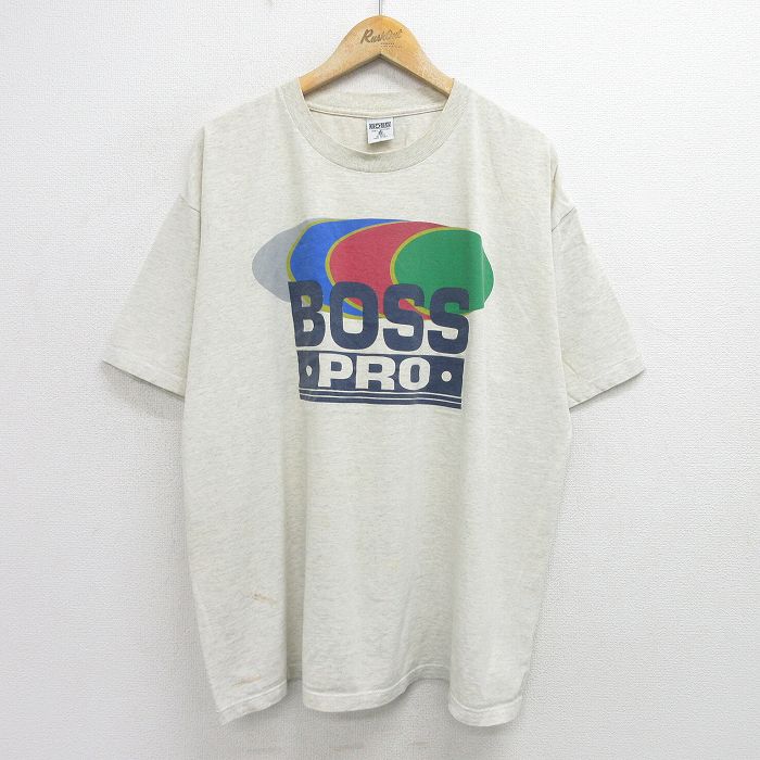 XL★古着 半袖 ビンテージ Tシャツ メンズ 90年代 90s BOSS 大きいサイズ コットン クルーネック USA製 薄グレー 霜降り 【spe】 24jun01 中古