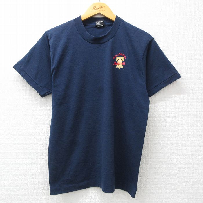 M★古着 フルーツオブザルーム 半袖 ビンテージ Tシャツ メンズ 90年代 90s フィラデルフィア マリオット クルーネック USA製 濃紺 ネイビー 24jun03 中古