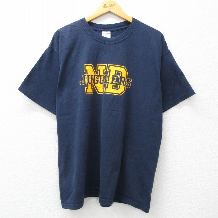 XL★古着 半袖 ビンテージ Tシャツ メンズ 00年代 00s ノートルダム ジャグラー 大きいサイズ コットン クルーネック 濃紺 ネイビー 24jun03 中古