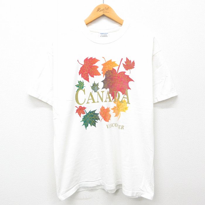 L★古着 半袖 ビンテージ Tシャツ メンズ 00年代 00s カナダ 葉 コットン クルーネック カナダ製 白 ホワイト 24jun04 中古