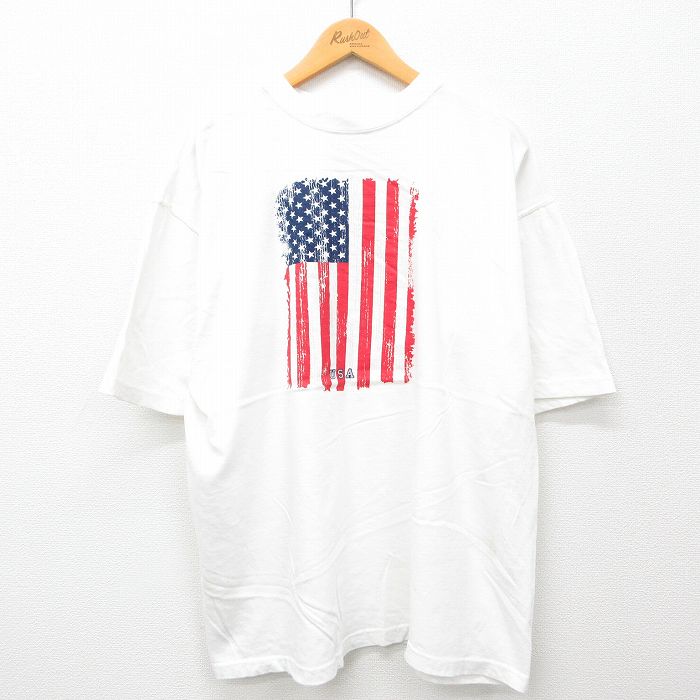 【50%OFF】XL★古着 半袖 ビンテージ Tシャツ メンズ 00年代 00s 星条旗 USAロゴ 大きいサイズ コットン クルーネック 白 ホワイト 24jun04 中古