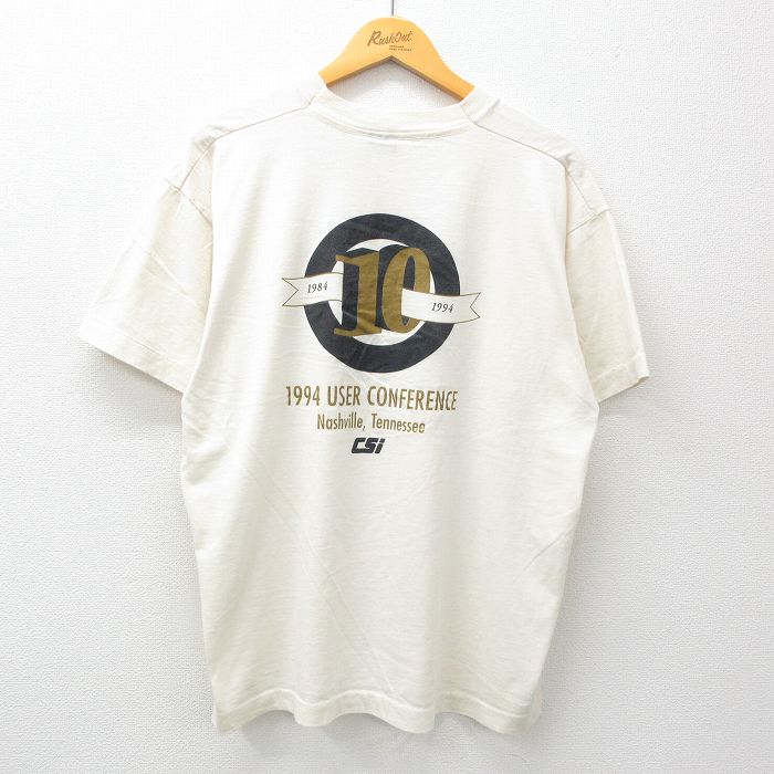 XL★古着 フルーツオブザルーム 半袖 ビンテージ Tシャツ メンズ 90年代 90s カンファレンス 大きいサイズ クルーネック USA製 生成り 24jun04 中古