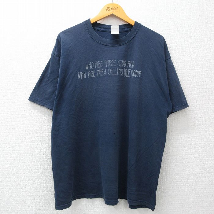 XL★古着 半袖 ビンテージ Tシャツ メンズ 00年代 00s メッセージ mom 大きいサイズ コットン クルーネック 紺 ネイビー 24jun05 中古