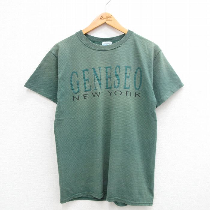 M★古着 半袖 ビンテージ Tシャツ メンズ 90年代 90s GENESEO ニューヨーク クルーネック USA製 緑他 グリーン 24jun05 中古